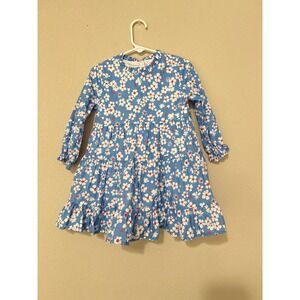 Stitchy Fish Make My Daisy Dress Toddler Girl 2T Blue Floral Long Sleeve Cotton